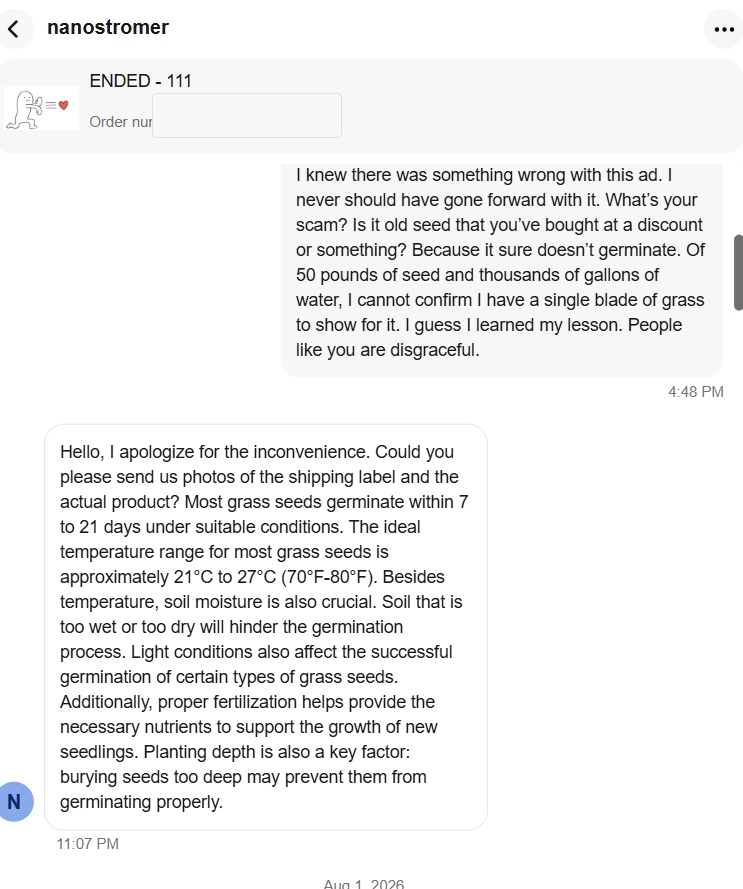 eBay messages with seller nanostromer, screenshot 2