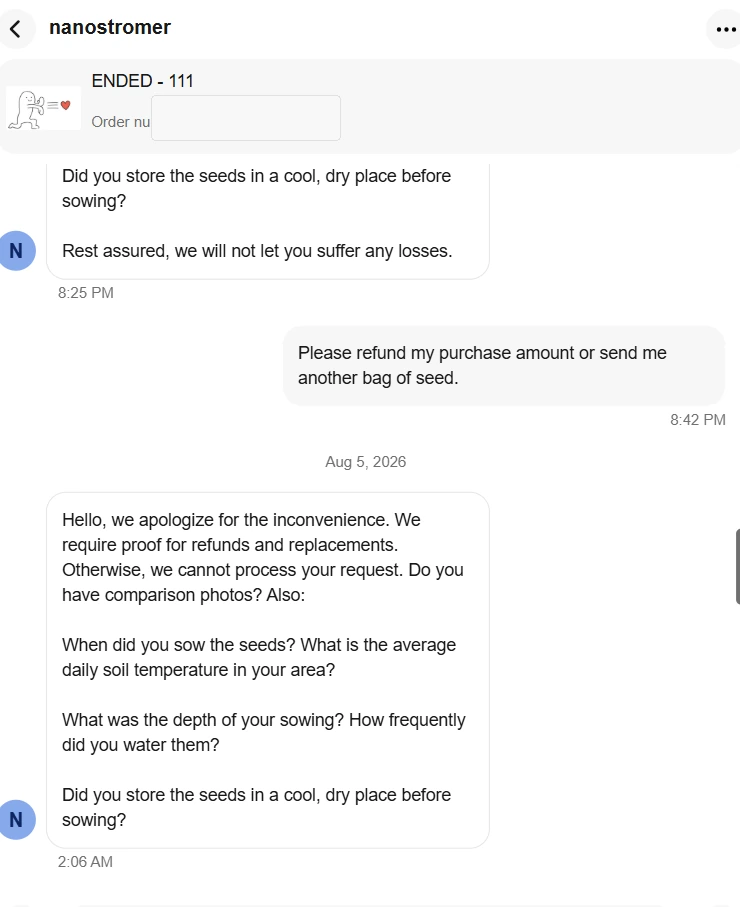 eBay messages with seller nanostromer, screenshot 6