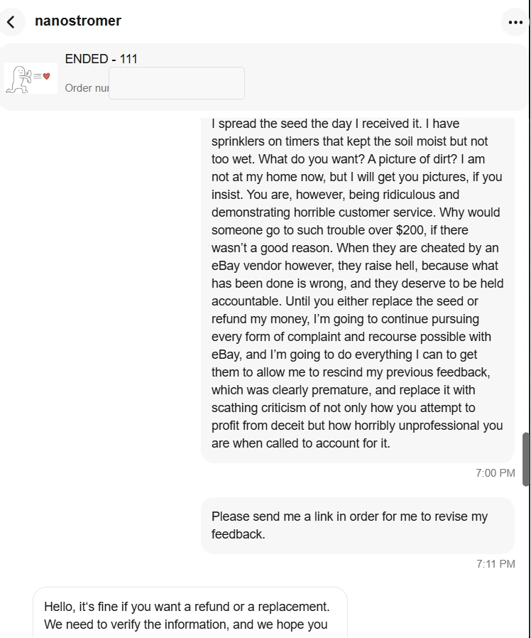 eBay messages with seller nanostromer, screenshot 7
