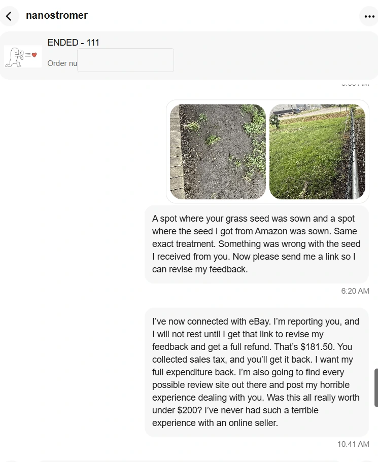 eBay messages with seller nanostromer, screenshot 9